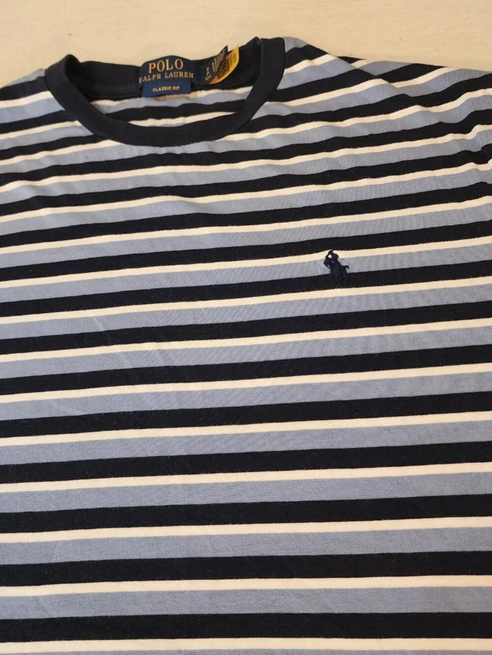 Polo Ralph Lauren Custom Slim Fit Striped Tee White Navy Blu Pony Men Size Small